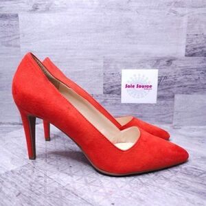 Bar III Joella 2 Faux Suede Stiletto Pointed Toe Pump Orange Red Women's sz 9.5